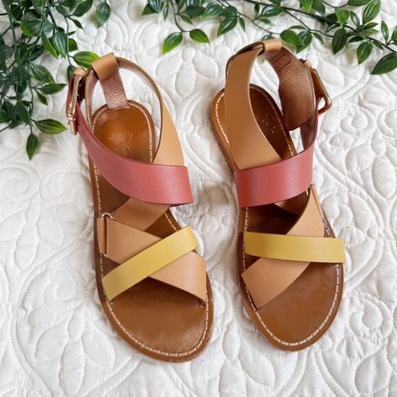 Anthropologie Sanchita Chamae Tri-Color Sandals Sz 38 / 8 - Picture 2 of 7